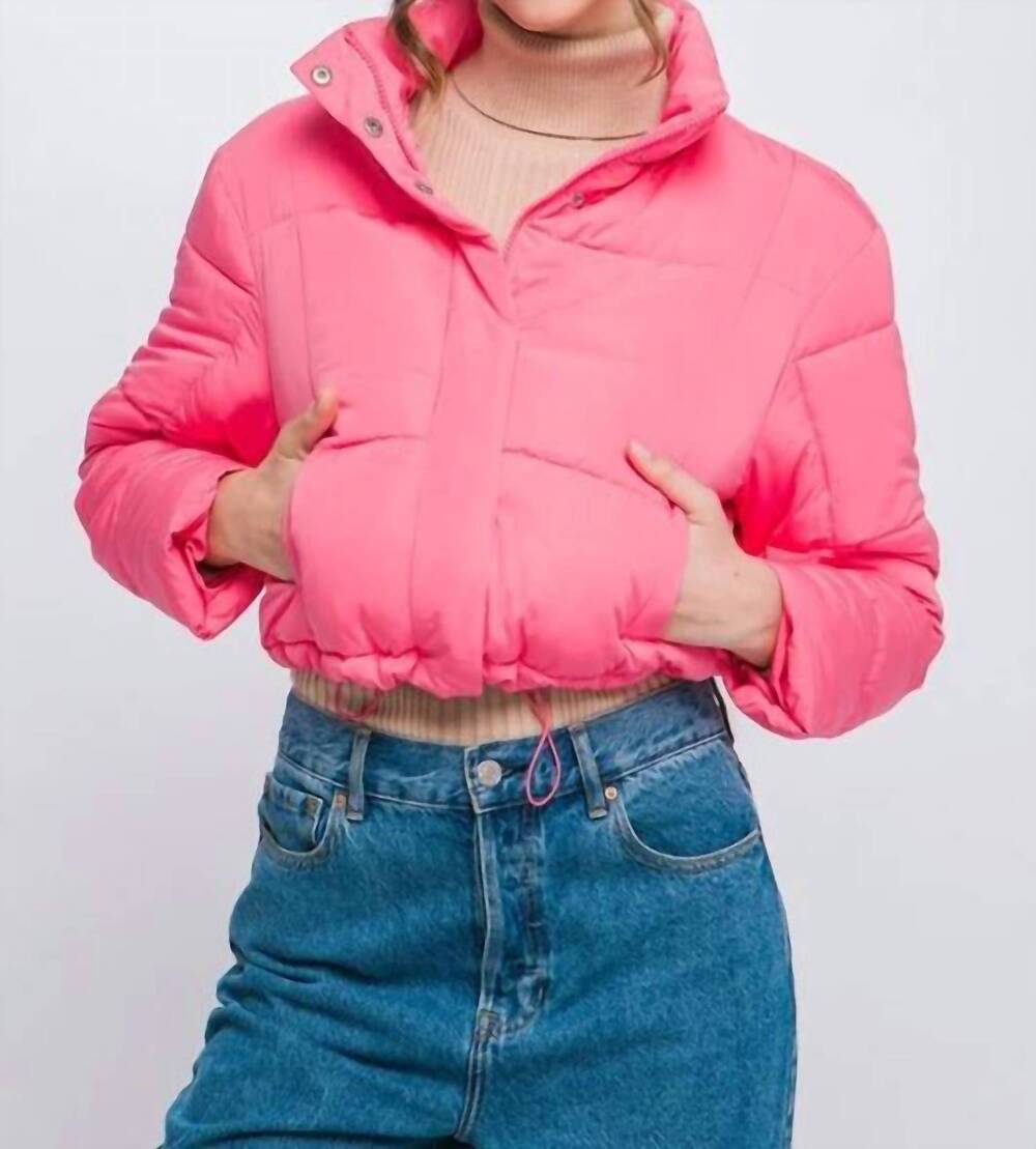 NEW LOVE TREE puffer jacket with zipper and snap closure in pink